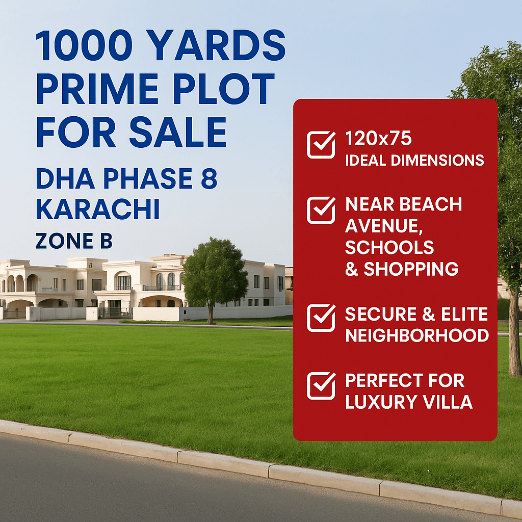1000 yards plot for sale in phase 8 DHA Karachi