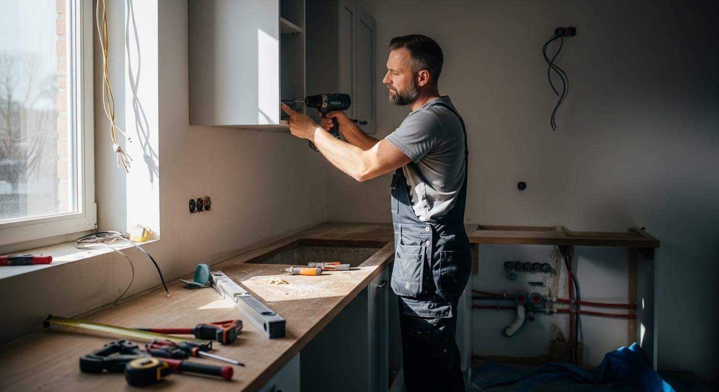 Contractor installing modular kitchen in Karachi