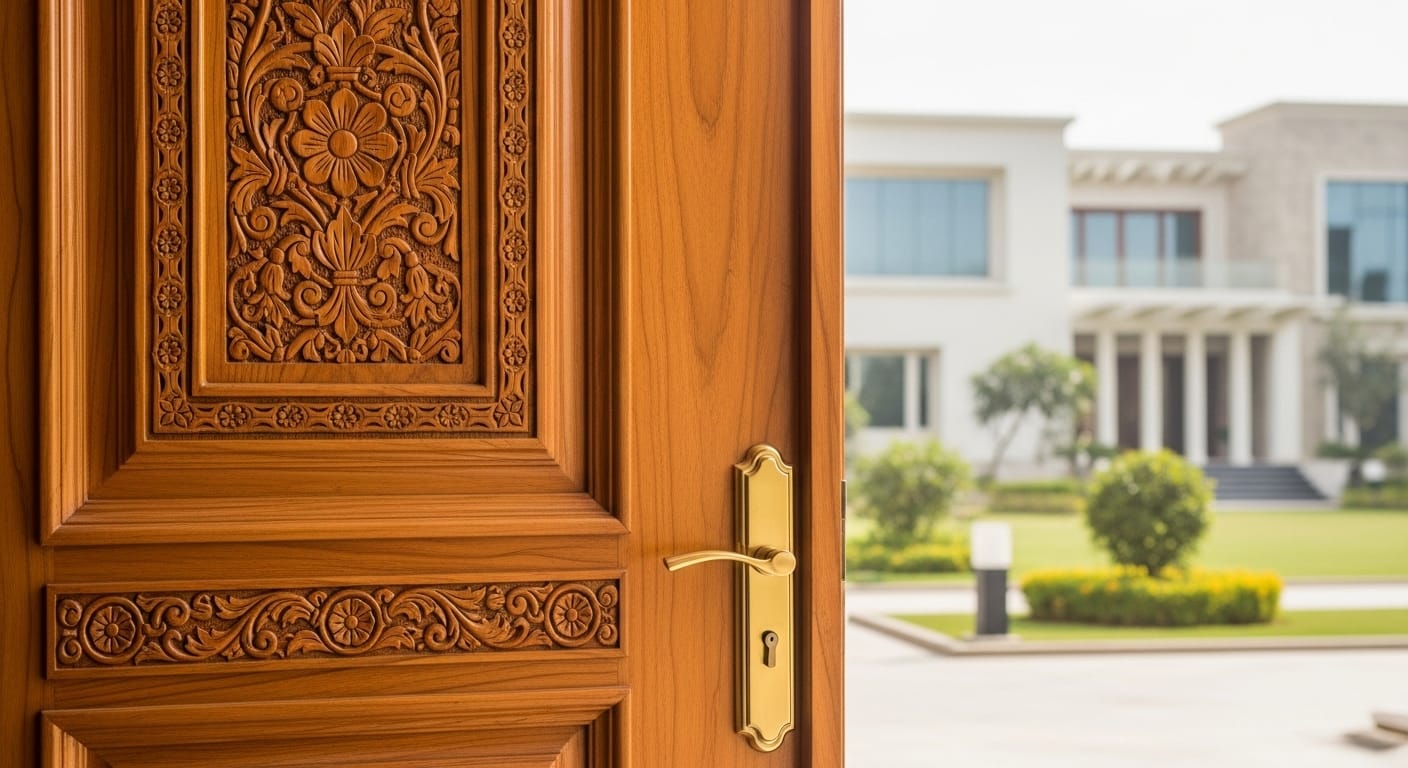 teak wooden door DHA Karachi luxury home
