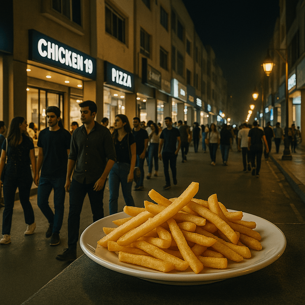 Street food and fries at Bukhari Commercial DHA Karachi.
