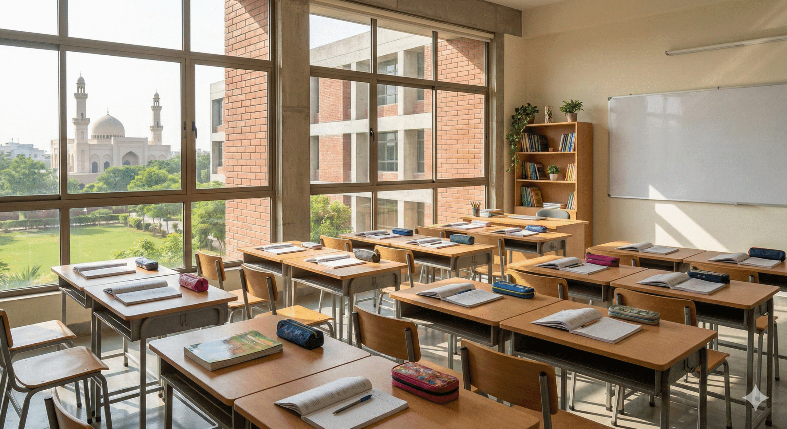 Modern classroom in DHA Karachi school.