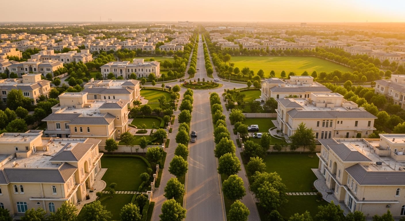 Aerial view of DHA Karachi Phase 8 street and surrounding location