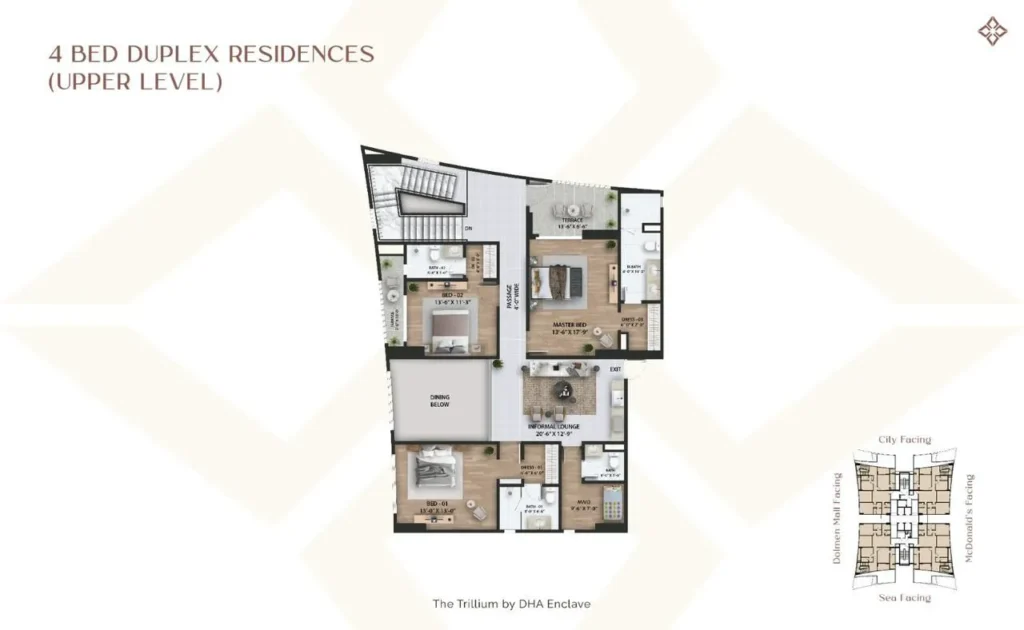 The Trillium Towers four-bedroom duplex upper floor plan