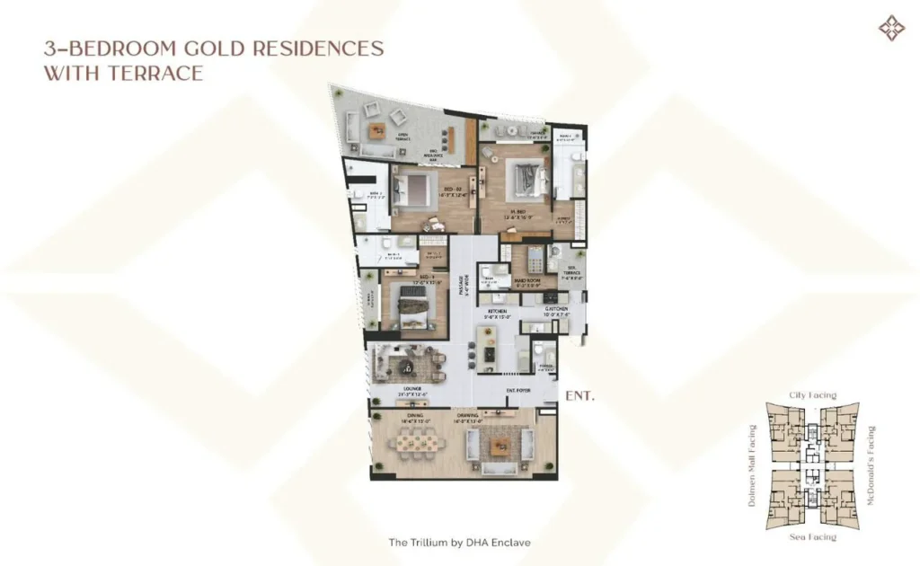 The Trillium Towers three-bedroom Gold apartment floor plan